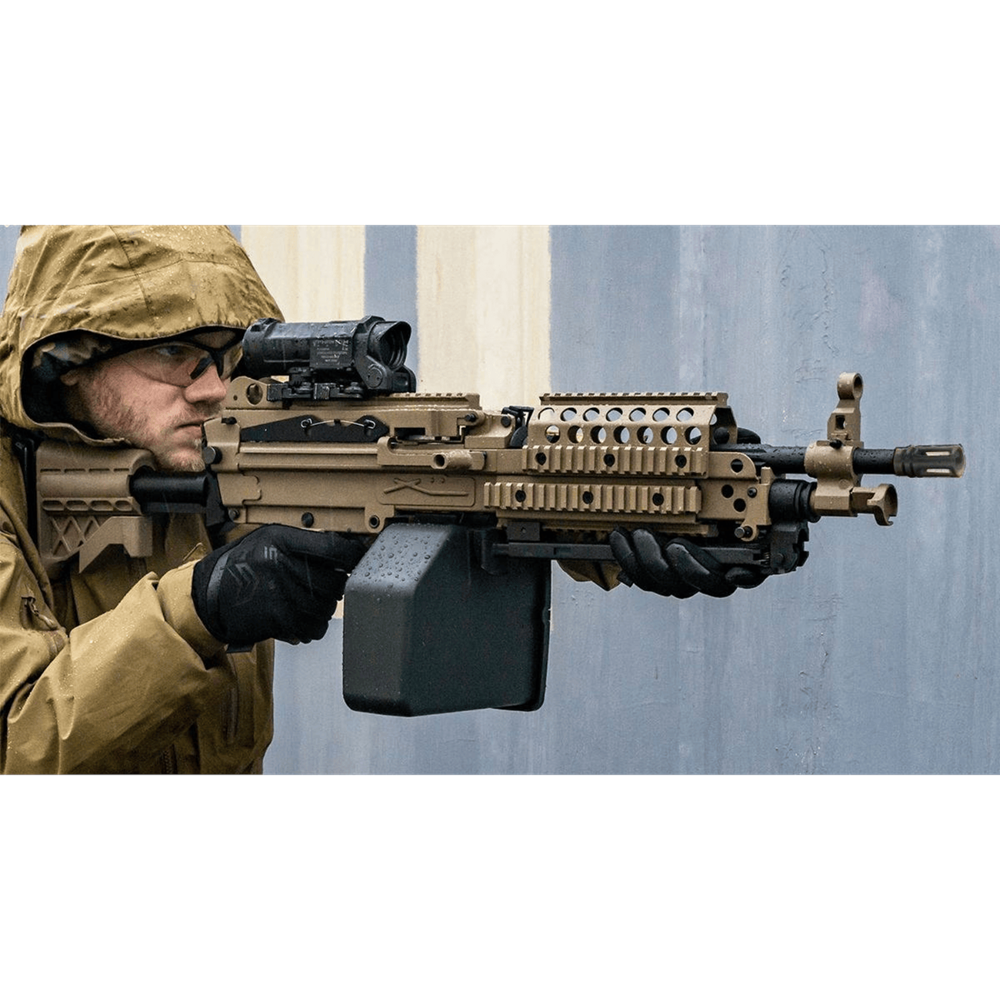 AK FN Herstal Lisanslı M249 Full Metal Gövdeli SAW Makinalı MK46 Airsoft Tüfek - Çöl Rengi