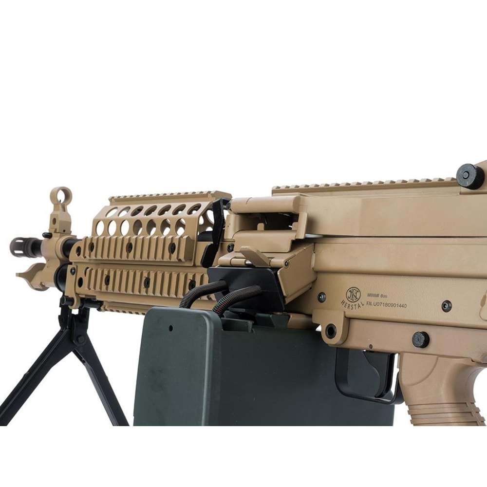 AK FN Herstal Lisanslı M249 Full Metal Gövdeli SAW Makinalı MK46 Airsoft Tüfek - Çöl Rengi