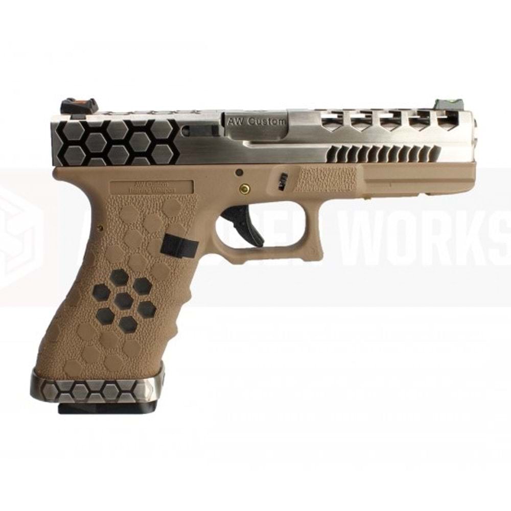 AW VX0110 GLOCK17 G17 HexCut GBB Airsoft Tabanca - Tan - Silver