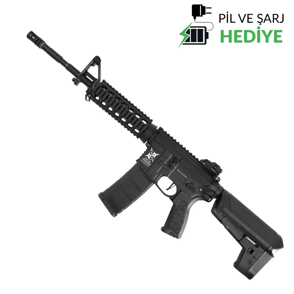 Delta Armory M4 AR15 RIS Charlie Siyah AEG Airsoft / Pil Şarj Setli