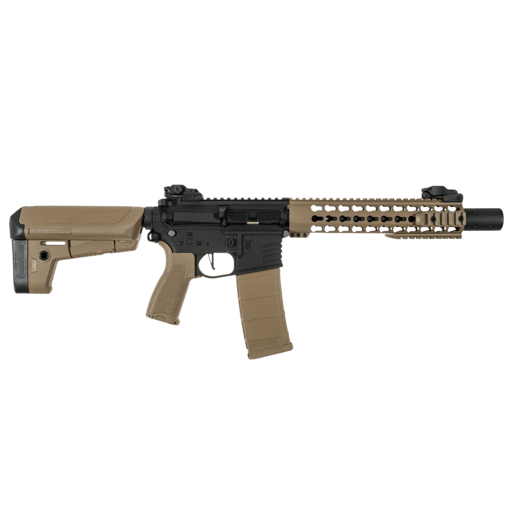 Delta Armory M4 AR15 KeyMod 10'' PREDATOR Charlie TAN Siyah AEG Airsoft Tüfek / Pil Şarj Setli