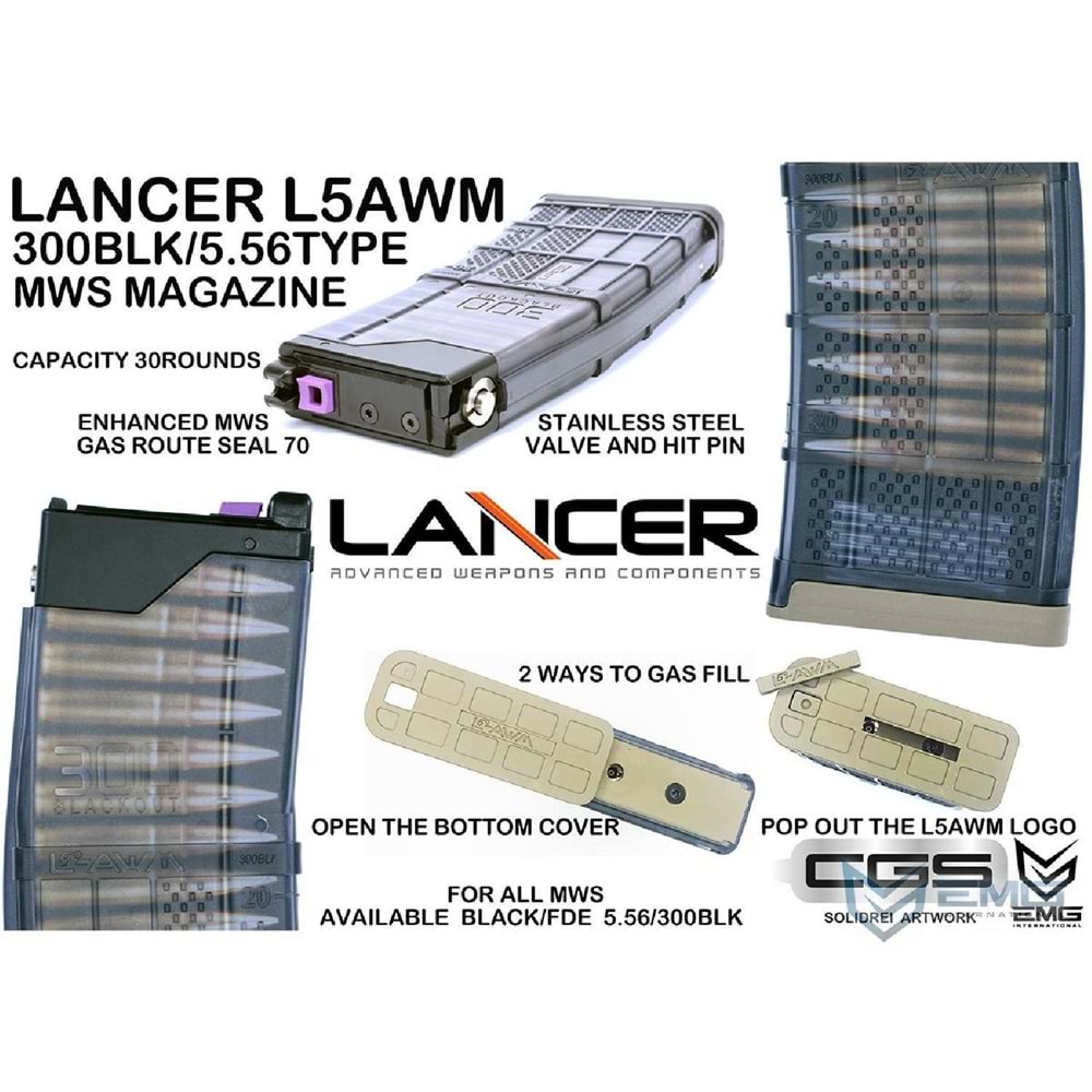 CYMA GBB 30BB AIRSOFT ŞARJÖR EMG LANCER SYSTEMS L5AWM AIRSOFT MERMI GORUNUMLU TAN