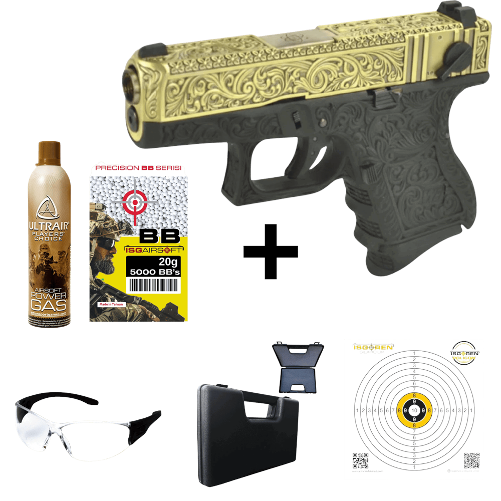 WE Glock26 G26 ETCHED IVORY Bronze SE Gravürlü Glock Airsoft Tabanca Seti
