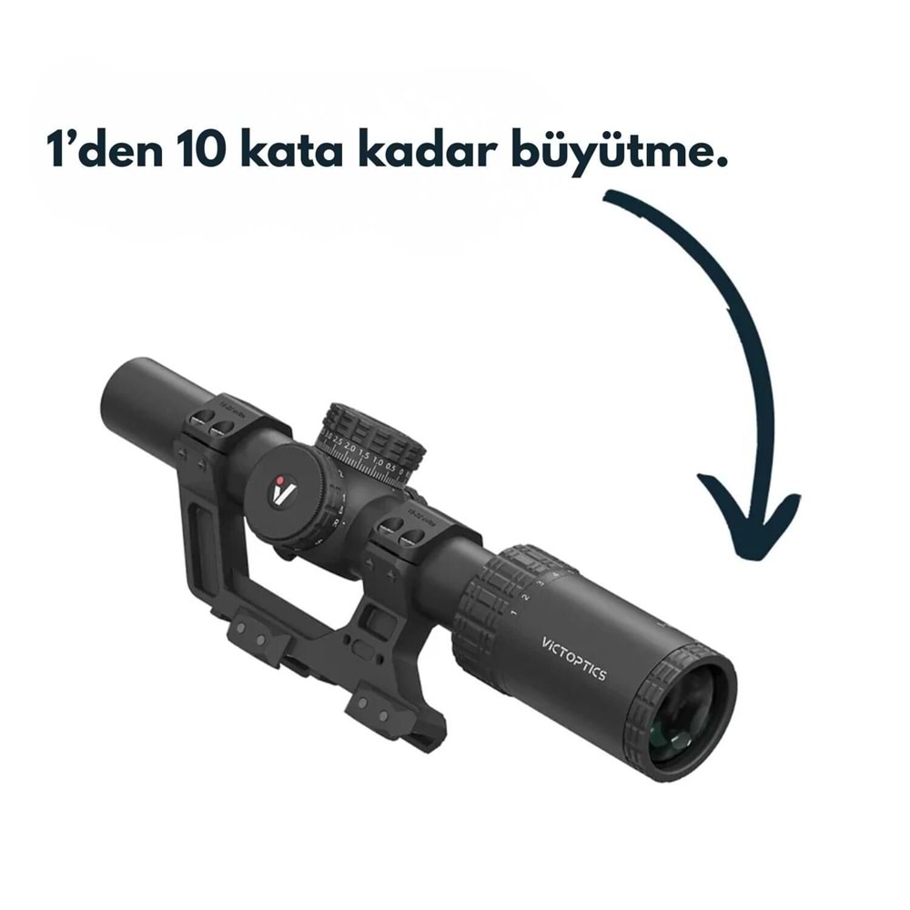 Victoptics S10 LPVO 1-10×24 SFP Tüfek Dürbünü 1-Parça Extreme High Picatinny AR Montaj Kitli OPSL137