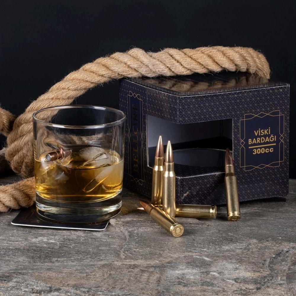Gerçek .308 Mermili Özel Hediyelik Viski Bardağı Kurşunlu 300cc