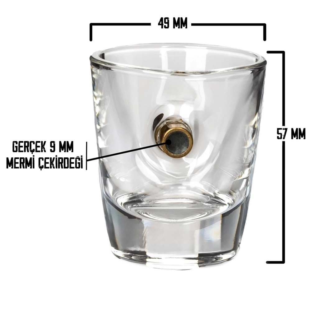 Gerçek 9mm Mermili Shot Tekila Likör Özel Bardağı 6'lı Set Mermi Çekirdeği Hediye Seti