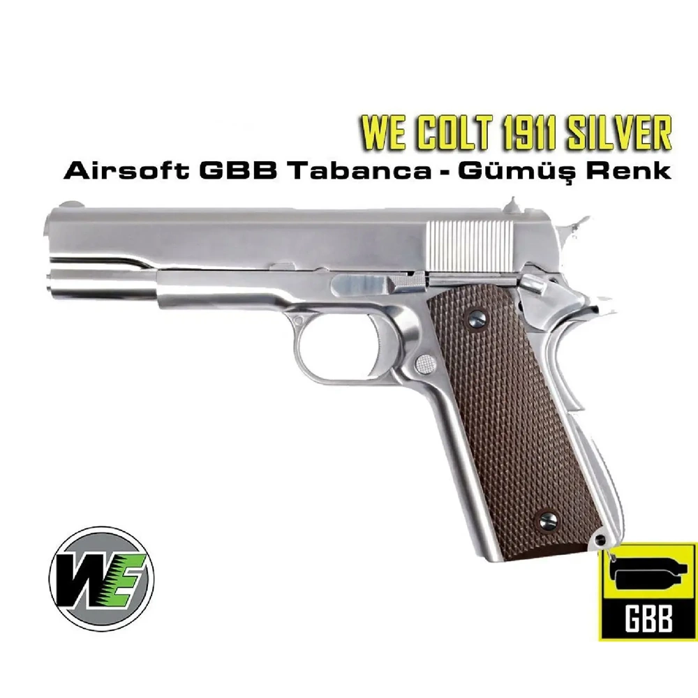 WE COLT 1911 Silver Kahve Kabza GBB Airsoft Tabanca