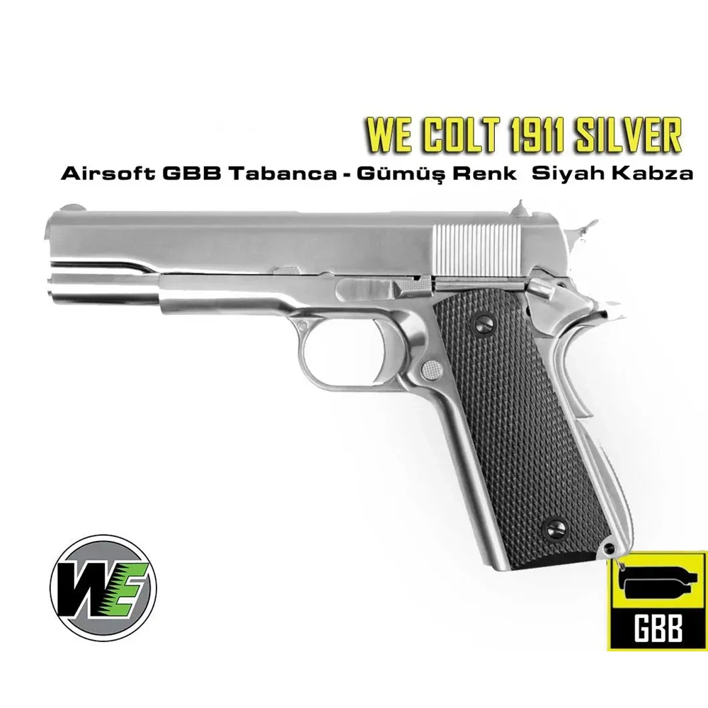 WE COLT 1911 Silver Klasik Siyah Kabza GBB Airsoft Tabanca