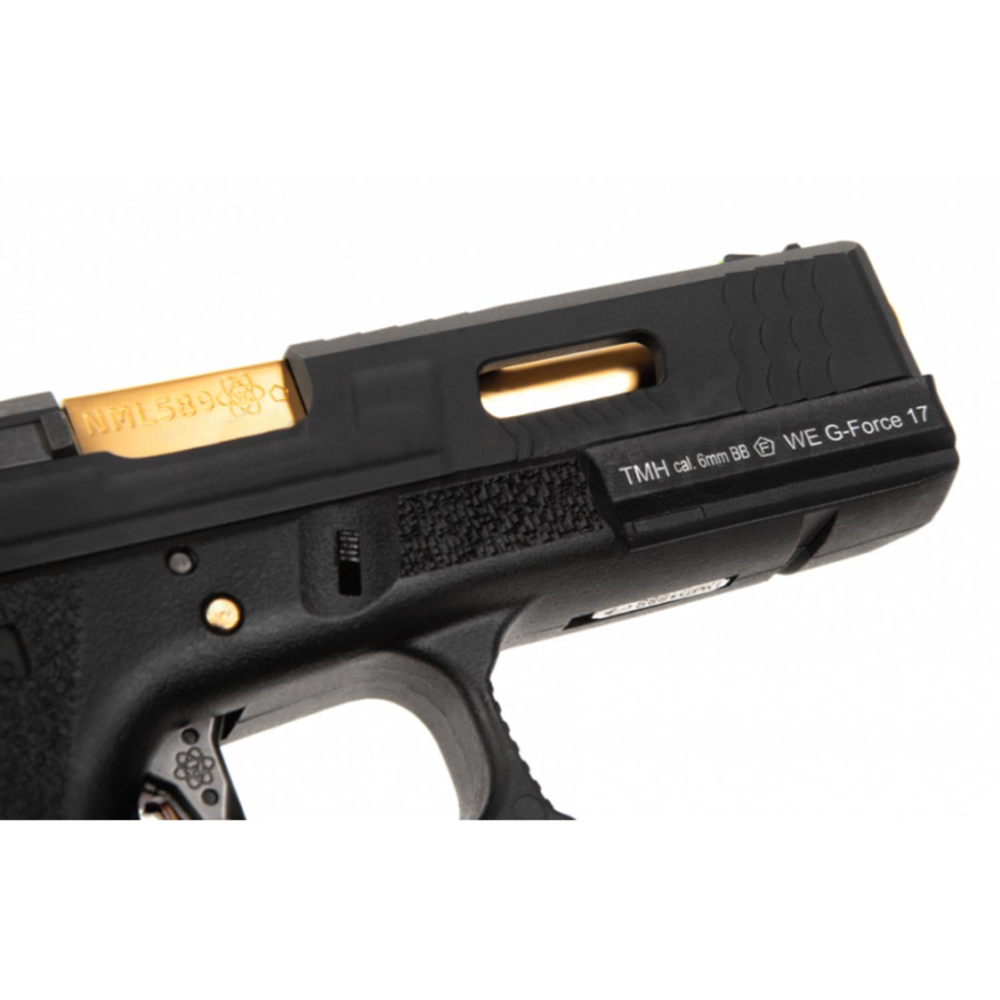 WE GLOCK17 G17 T1 GBB AIRSOFT TABANCA Siyah Gövde / Siyah Sürgü / Gold Namlu (WE-G001WET-1)