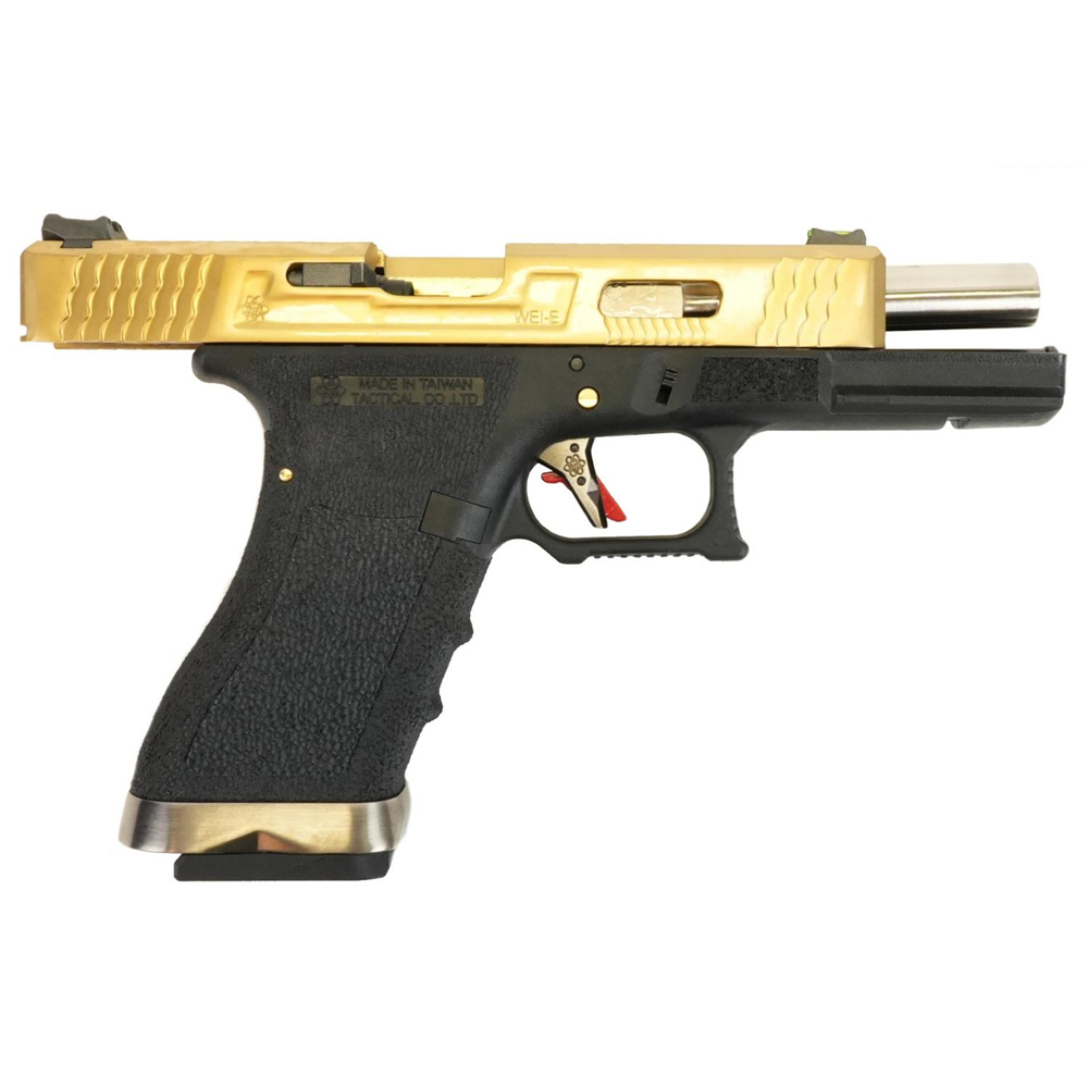 WE GLOCK17 G17 TG GBB AIRSOFT TABANCA Siyah Gövde / Gold Sürgü / Silver Namlu (WE-G001WET-TG)