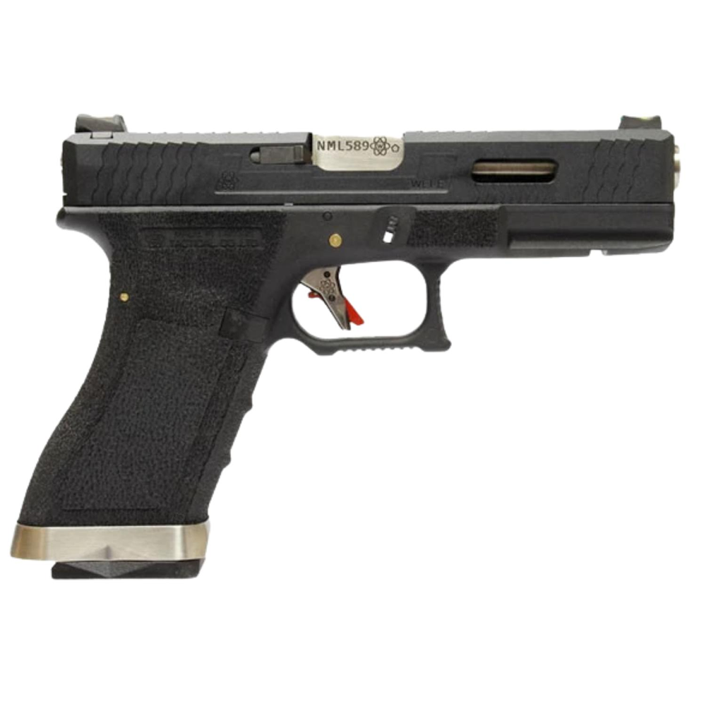 WE GLOCK18 G18 FullAuto T5 GBB Airsoft Tabanca Siyah Gövde / Siyah Sürgü / Silver Namlu (WE-G002WET-5)
