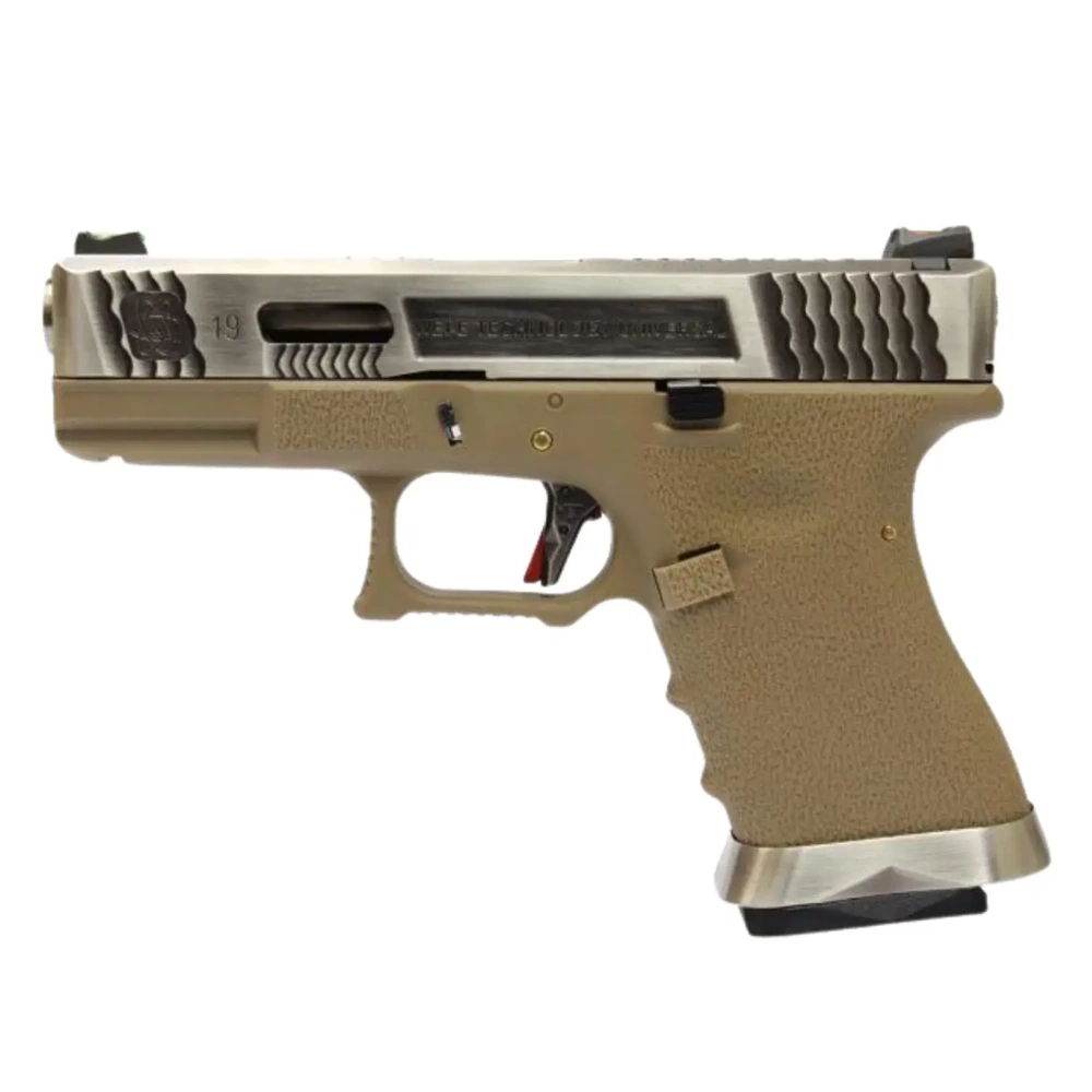 WE Glock G19 T8 Gümüş Kızak & Namlu Tan Gövde GBB Airsoft Tabanca