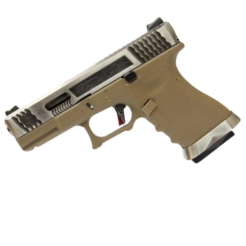 WE Glock G19 T8 Gümüş Kızak & Namlu Tan Gövde GBB Airsoft Tabanca