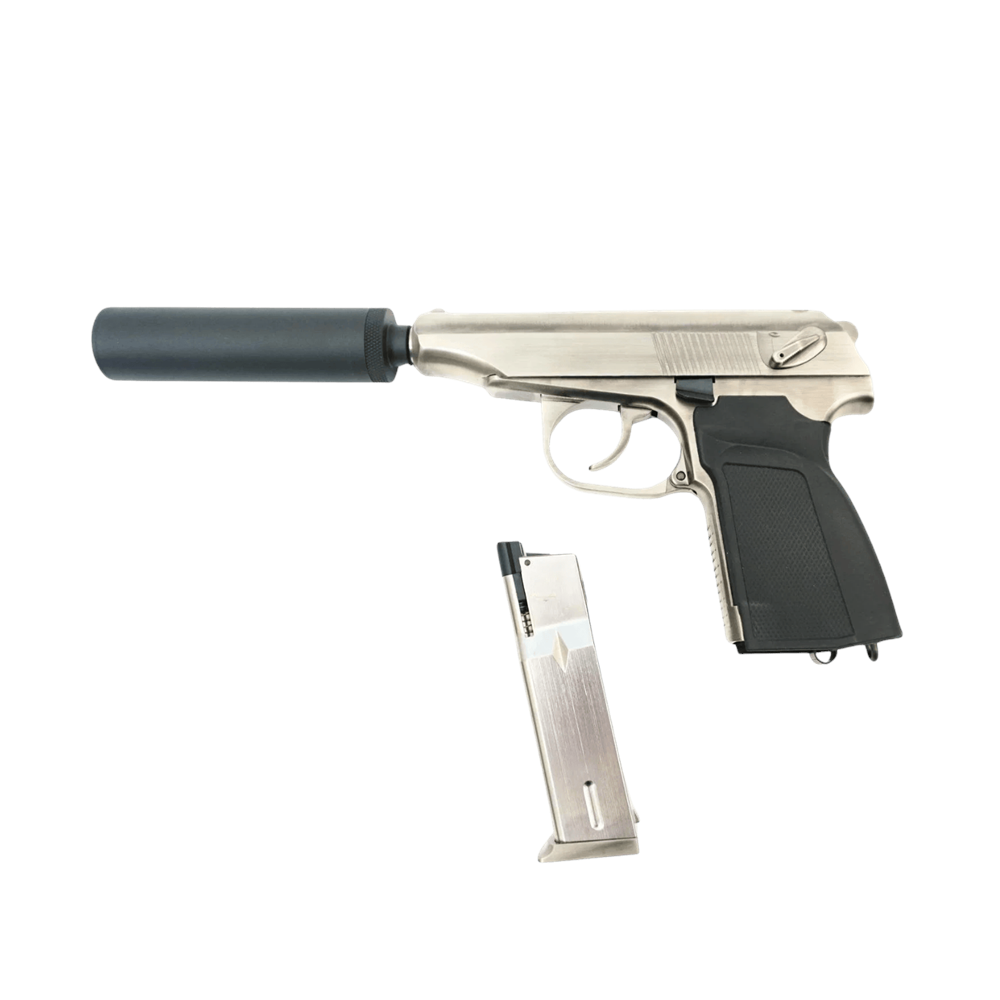WE MAKAROV Susturuculu SILVER Airsoft GBB Tabanca Seti