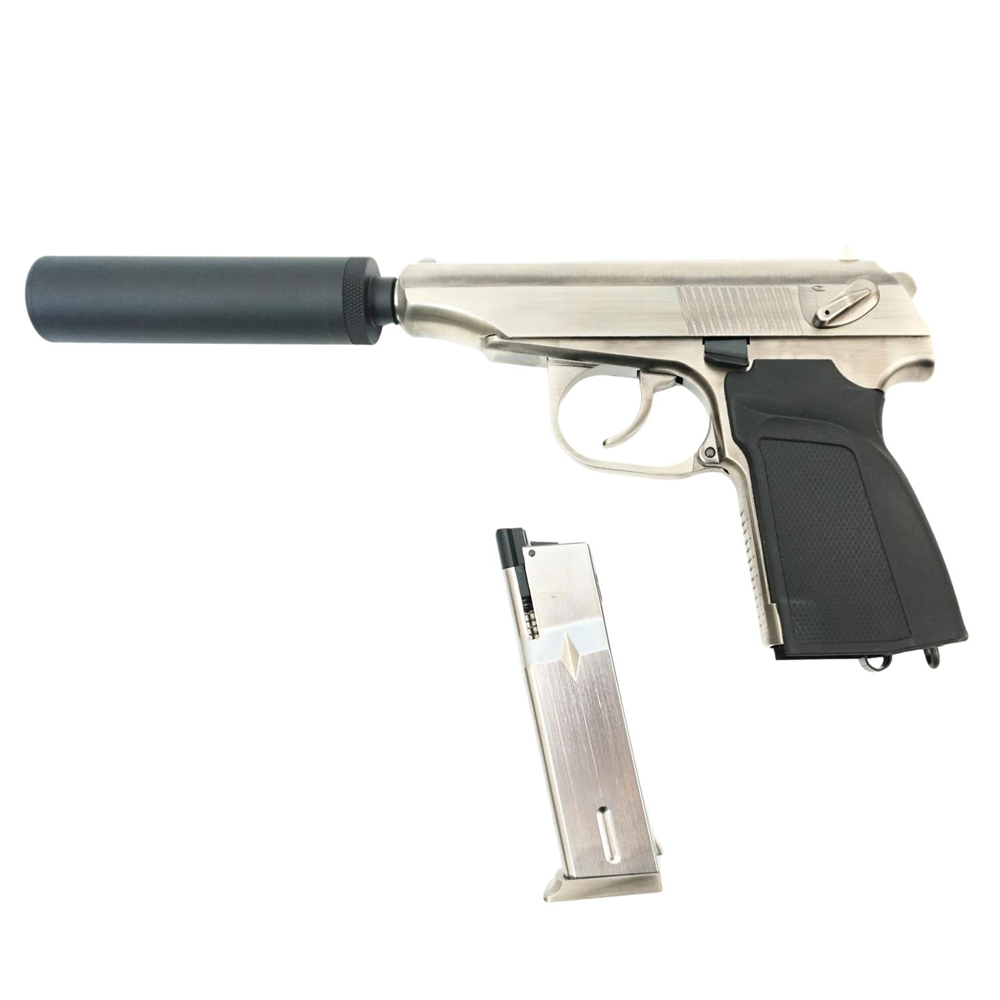 WE MAKAROV Susturuculu SILVER Airsoft GBB Tabanca (Walther PPK Klonu)