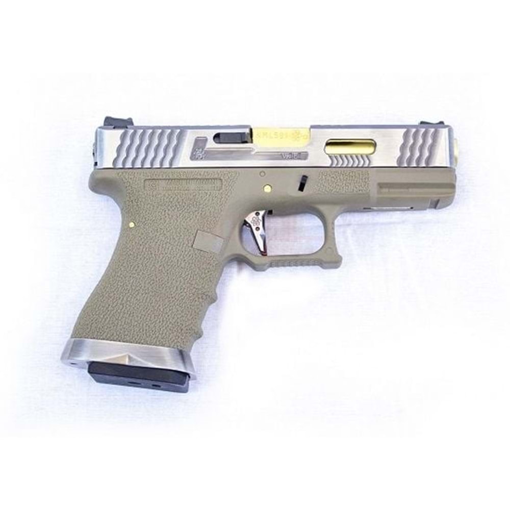 WE GLOCK G19 FORCE GBB TAN (Silver Slide + Gold Barrel)