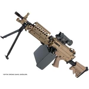AK FN Herstal Lisanslı M249 Full Metal Gövdeli SAW Makinalı MK46 Airsoft Tüfek - Çöl Rengi