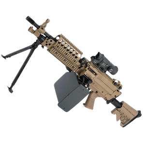 AK FN Herstal Lisanslı M249 Full Metal Gövdeli SAW Makinalı MK46 Airsoft Tüfek - Çöl Rengi