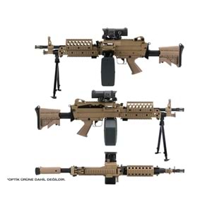 AK FN Herstal Lisanslı M249 Full Metal Gövdeli SAW Makinalı MK46 Airsoft Tüfek - Çöl Rengi