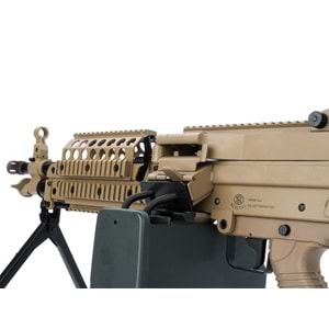 AK FN Herstal Lisanslı M249 Full Metal Gövdeli SAW Makinalı MK46 Airsoft Tüfek - Çöl Rengi