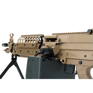 AK FN Herstal Lisanslı M249 Full Metal Gövdeli SAW Makinalı MK46 Airsoft Tüfek - Çöl Rengi