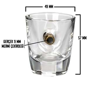 Gerçek 9mm Mermili Shot Tekila Likör Özel Bardağı 6'lı Set Mermi Çekirdeği Hediye Seti