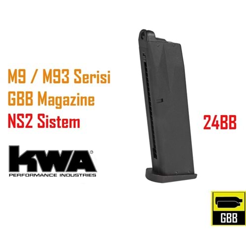 KWA M9 PTP M93R-2 NS2 GBB Şarjör (24 Kapasite)