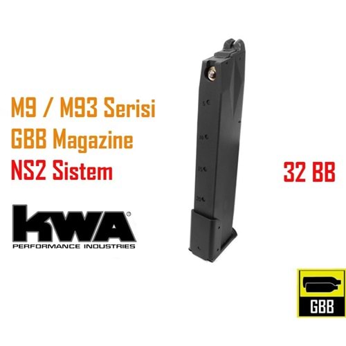 KWA M9 PTP M93R-2 NS2 GBB Şarjör (32 Kapasite)
