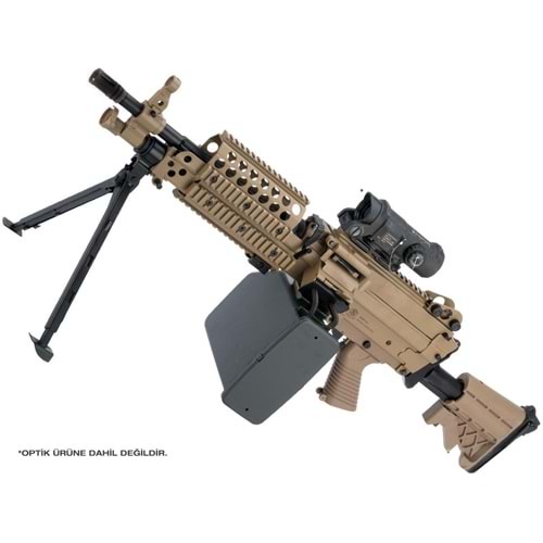 AK FN Herstal Lisanslı M249 Full Metal Gövdeli SAW Makinalı MK46 Airsoft Tüfek - Çöl Rengi