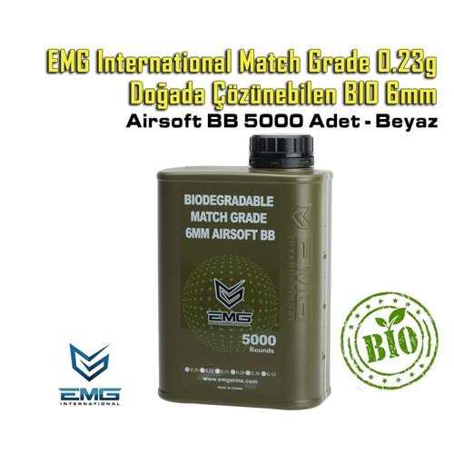 EMG International Match Grade 0.23g BIO 6mm Airsoft BB 5000 Adet - Beyaz