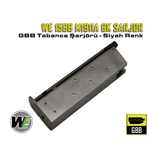 WE M1911A BK GBB 15BB AIRSOFT TABANCA ŞARJÖRÜ - SİYAH Metal Taban