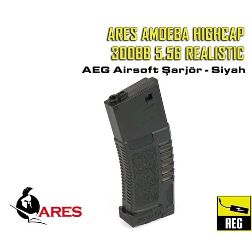 ARES AMOEBA HIGHCAP 300BB 5.56 REALISTIC AEG MAGAZINE ŞARJÖR - SIYAH