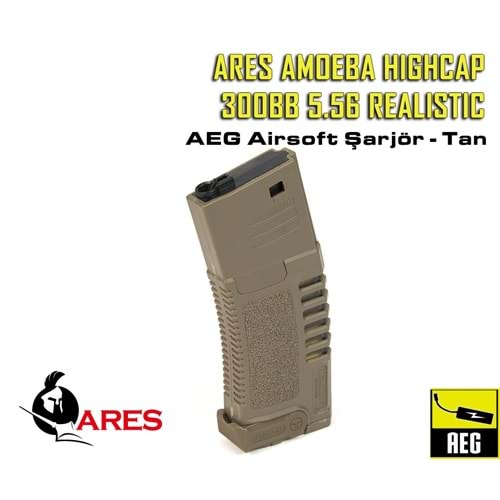 ARES AMOEBA HIGHCAP 300BB 5.56 REALISTIC AEG MAGAZINE ŞARJÖR - TAN