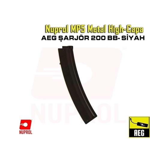 Nuprol MP5 Metal 200BB High-Capa Airsoft AEG Şarjör - Siyah