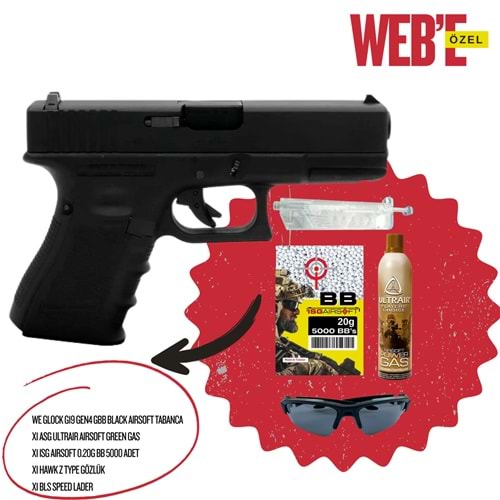 WE GLOCK G19 GEN4 GBB BLACK AIRSOFT TABANCA SETİ