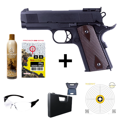 WE Full Metal COLT 1911 Mini Siyah Airsoft GBB Tabanca Seti