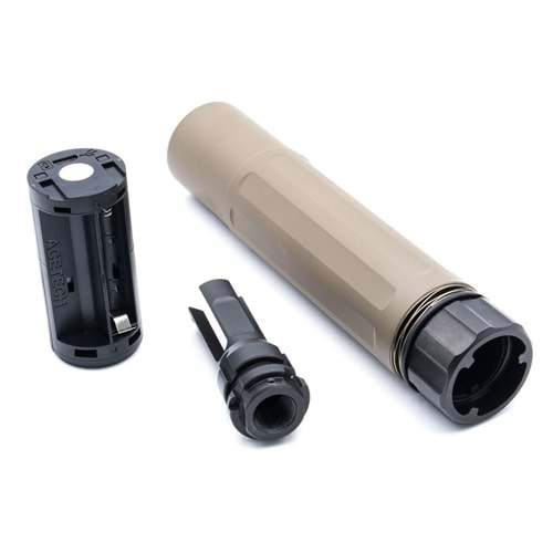Angry Gun S Style Dummy Silencer / Barrel Extension with Acetech AT2000R Tracer Module Tan
