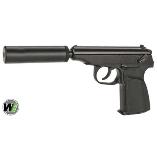 Airsoft Tabanca WE Makarov Gas Pistol with Marking and Silencer ( BK w/ Brown Grip )