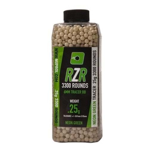 Nuprol RZR 0.25G (0,25g) Green Tracer AirSoft BB 3300 Adet