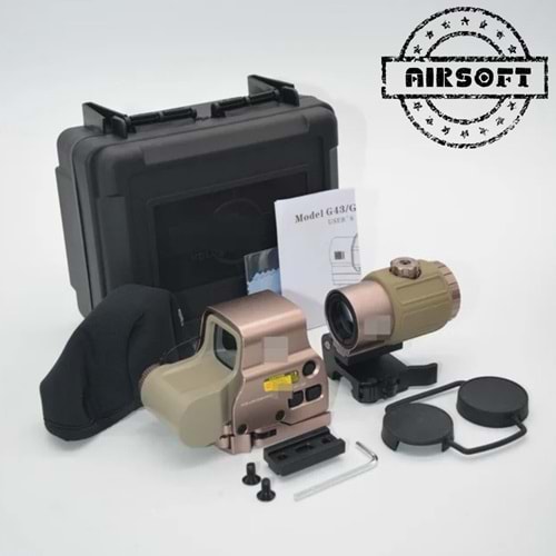 SOTAC 558 G43 Red & Green Dot Holographic Reflex Sight Scope with G43 3X Magnifier Combo Built-in Flip QD Mount Nişangah- Pembe