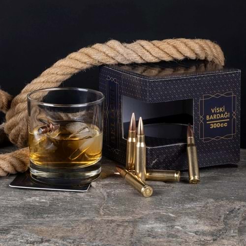 Gerçek .308 Mermili Özel Hediyelik Viski Bardağı Kurşunlu 300cc