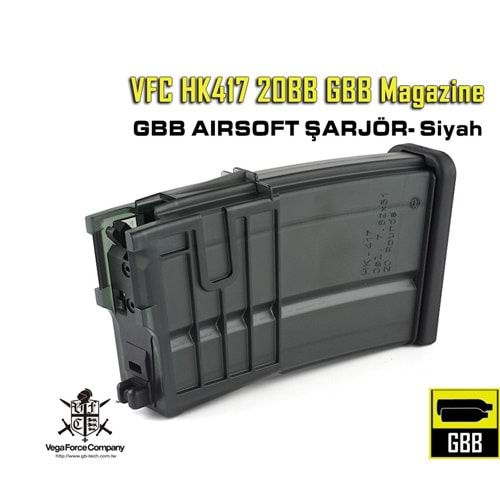 VFC HK417 GBB Magazine - 20BB - Siyah