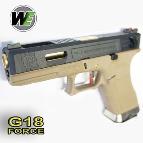 WE GLOCK G18 FORCE GBB TAN T6 (Black Slide + Gold Barrel)