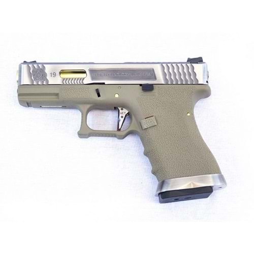 WE GLOCK G19 FORCE GBB TAN (Silver Slide + Gold Barrel)