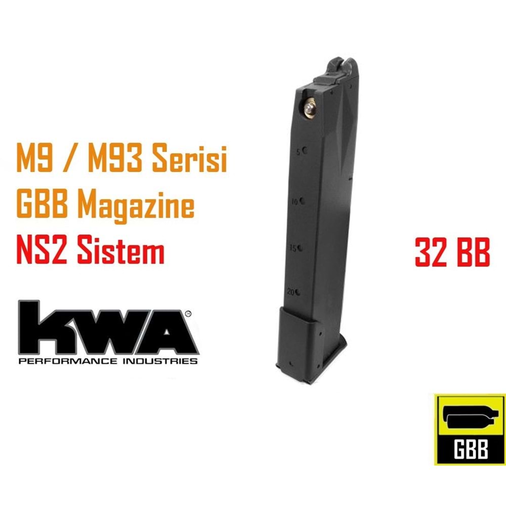 KWA M9 PTP M93R-2 NS2 GBB Şarjör (32 Kapasite)