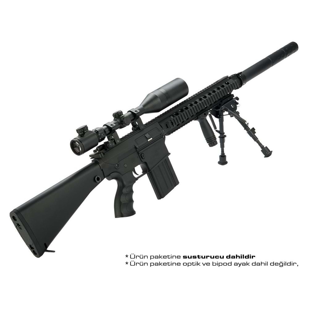 AK SR-25 Airsoft AEG Tüfek (Uzun Tip) - Siyah - Zombie Killer Logolu