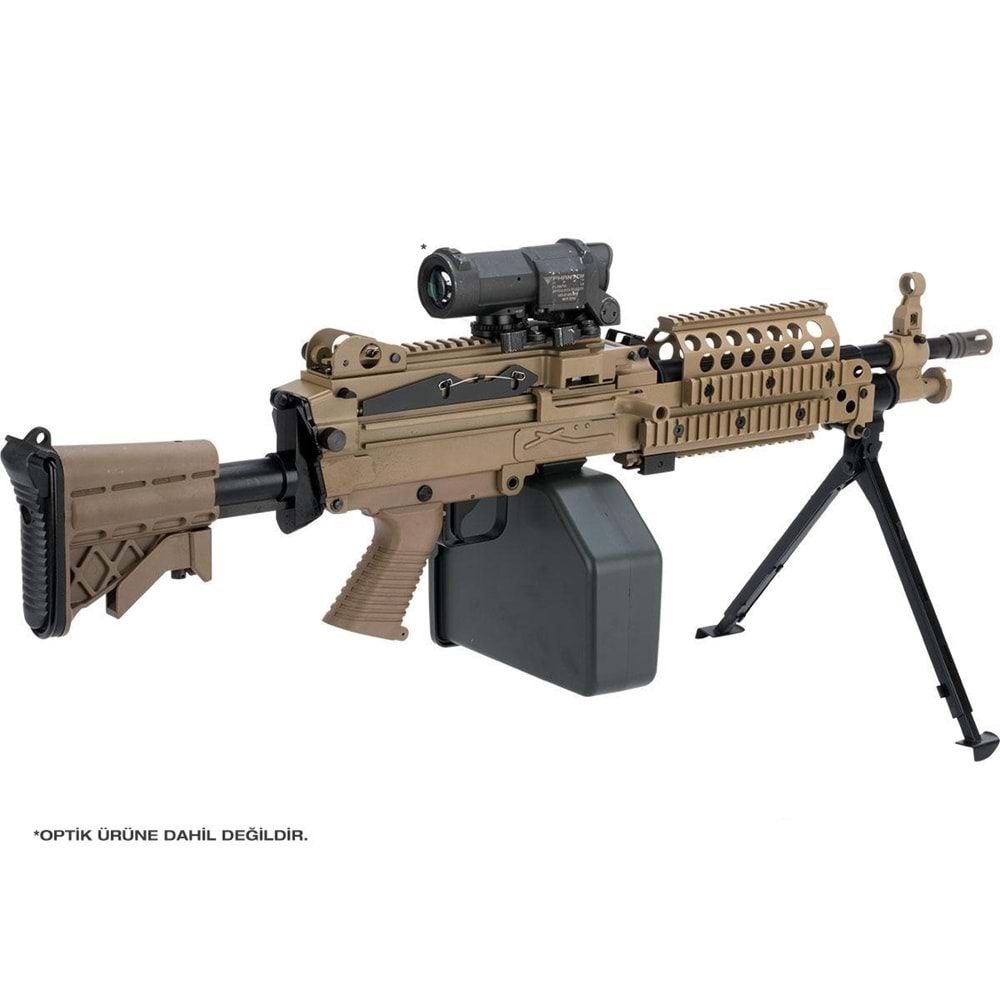AK FN Herstal Lisanslı M249 Full Metal Gövdeli SAW Makinalı MK46 Airsoft Tüfek - Çöl Rengi