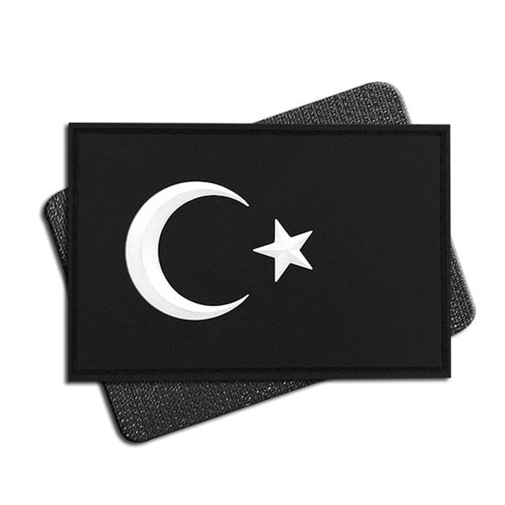 Nakış Ay Yıldız (Türk Bayrağı) Patch - Siyah Beyaz