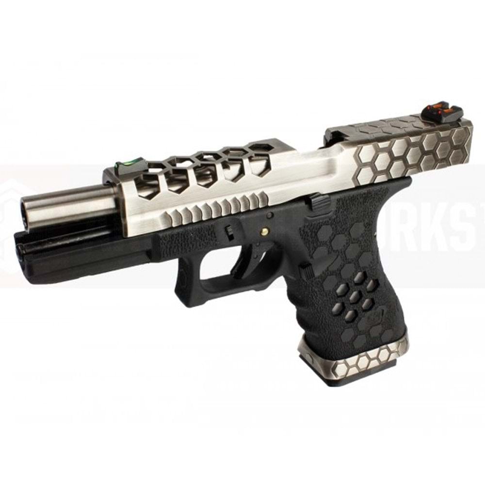AW VX0100 GLOCK17 G17 HexCut GBB Airsoft Tabanca - Silver - Siyah