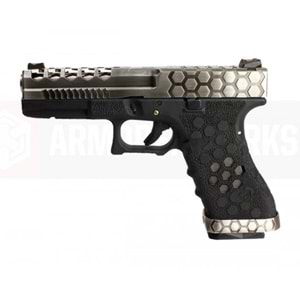 AW VX0100 GLOCK17 G17 HexCut GBB Airsoft Tabanca - Silver - Siyah